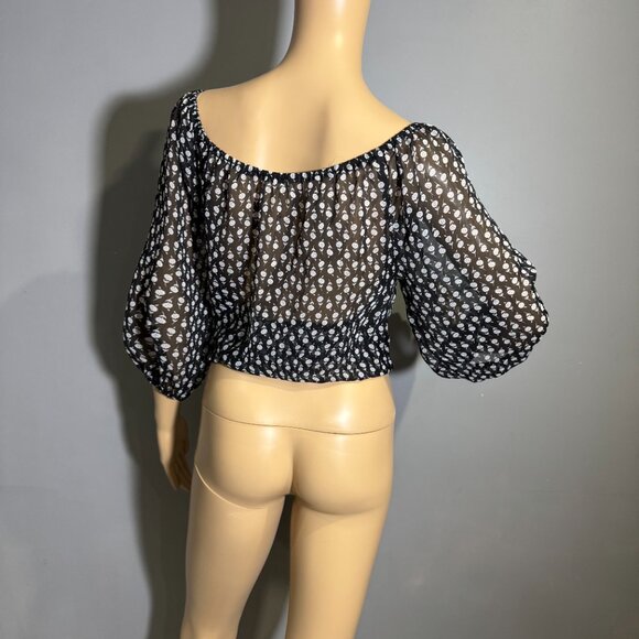 Sheer Boho Blouse 🖤 off-shoulder smocked hem top - Picture 2 of 6